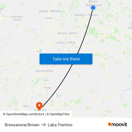 Bressanone/Brixen to Laba Trentino map