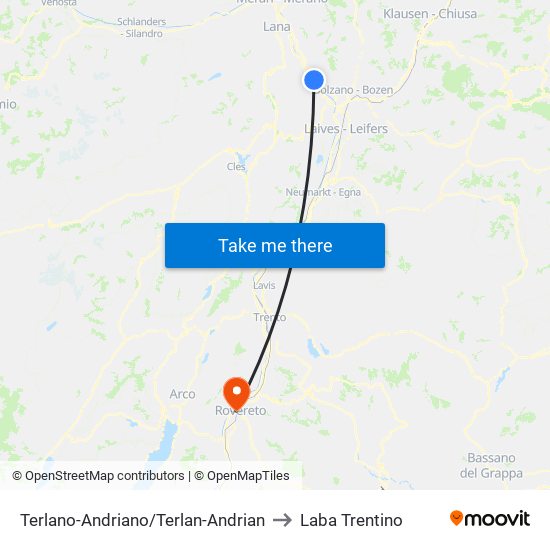 Terlano-Andriano/Terlan-Andrian to Laba Trentino map