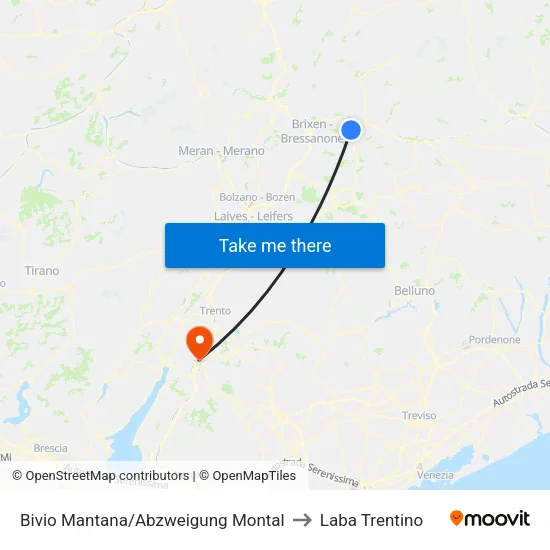 Bivio Mantana/Abzweigung Montal to Laba Trentino map