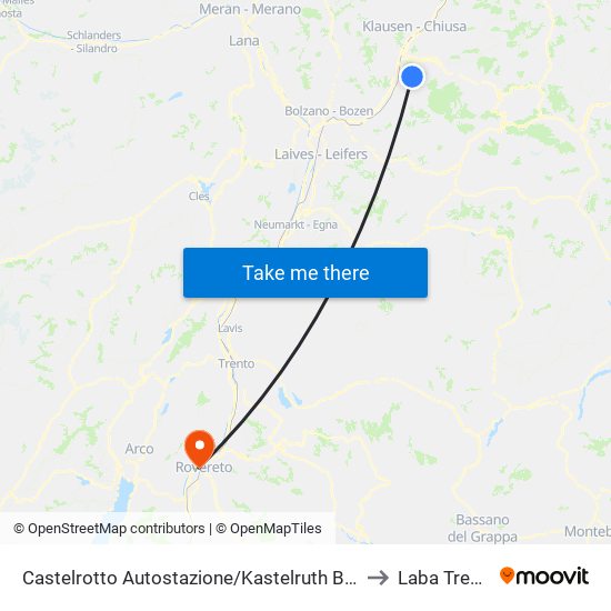 Castelrotto Autostazione/Kastelruth Busbahnhof to Laba Trentino map