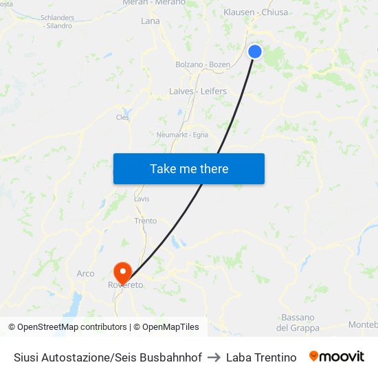 Siusi Autostazione/Seis Busbahnhof to Laba Trentino map