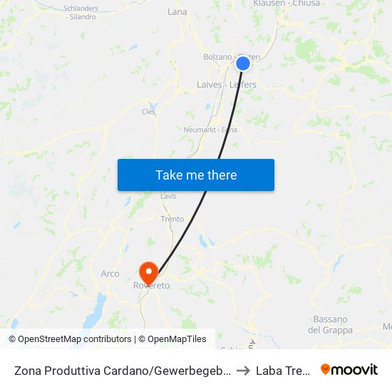 Zona Produttiva Cardano/Gewerbegebiet Kardaun to Laba Trentino map