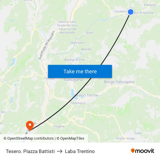 Tesero. Piazza Battisti to Laba Trentino map