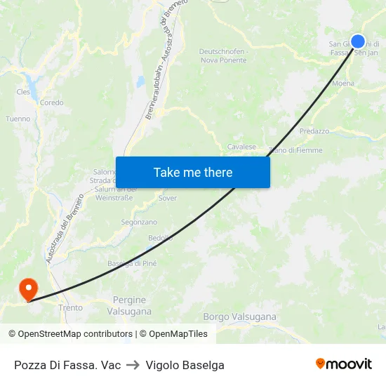 Pozza Di Fassa Vac to Vigolo Baselga map