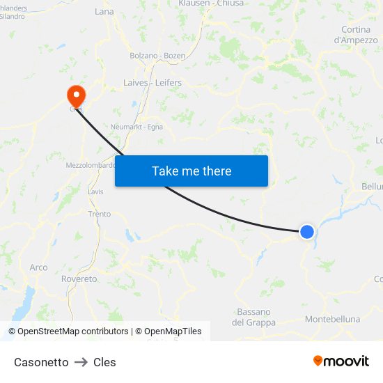 Casonetto to Cles map