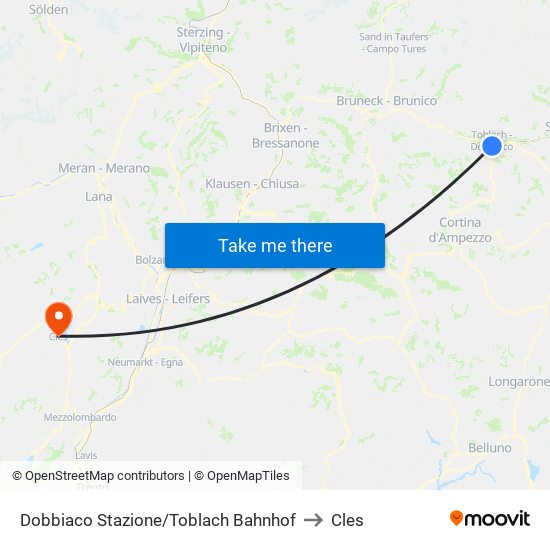 Dobbiaco Stazione/Toblach Bahnhof to Cles map