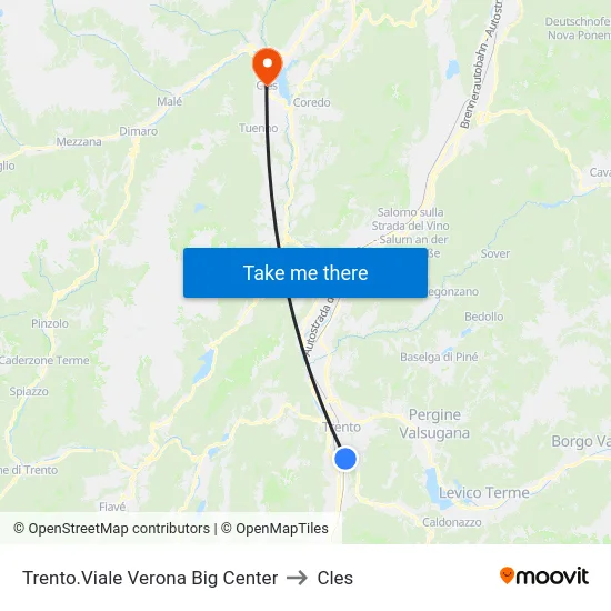 Trento.Viale Verona Big Center to Cles map