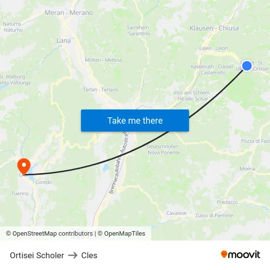 Ortisei Scholer to Cles map