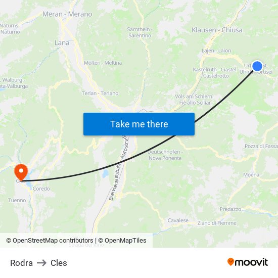 Rodra to Cles map