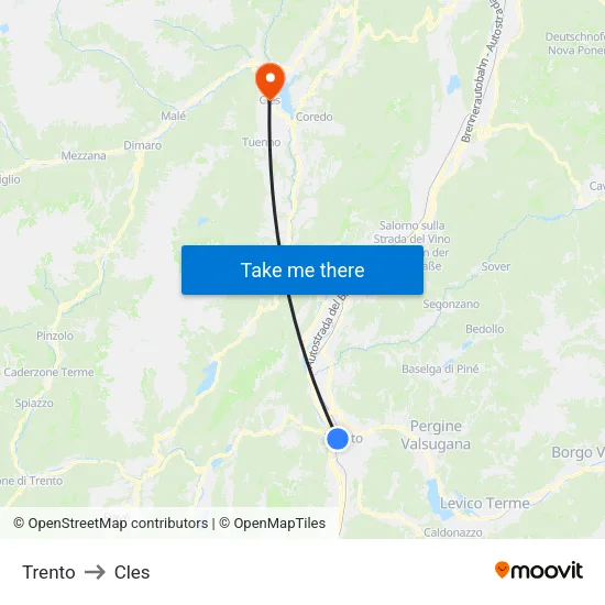 Trento to Cles map