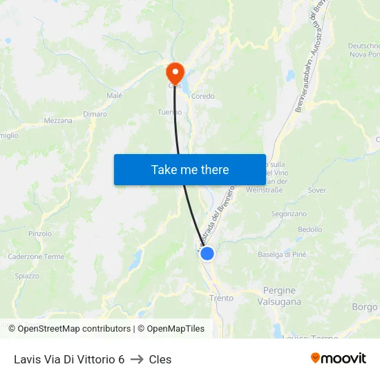 Lavis Via Di Vittorio 6 to Cles map