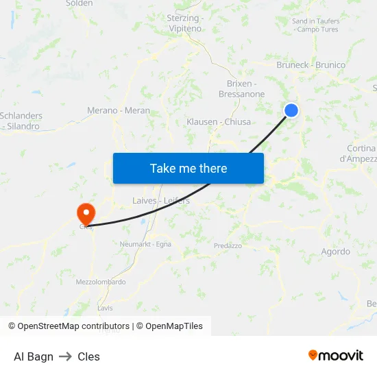 Al Bagn to Cles map