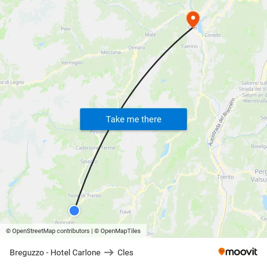 Breguzzo - Hotel Carlone to Cles map