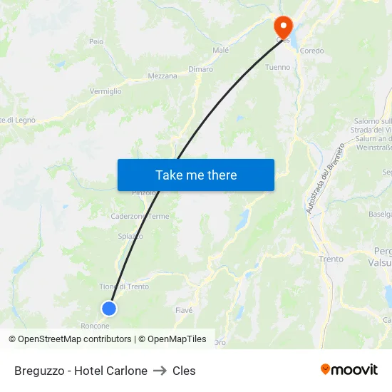 Breguzzo - Hotel Carlone to Cles map
