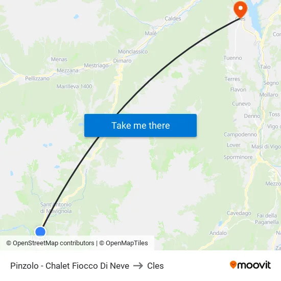 Pinzolo - Chalet Fiocco Di Neve to Cles map