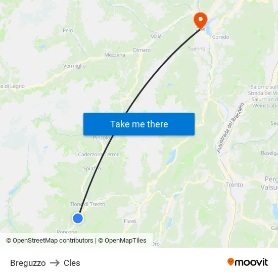Breguzzo to Cles map