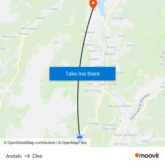 Andalo to Cles map
