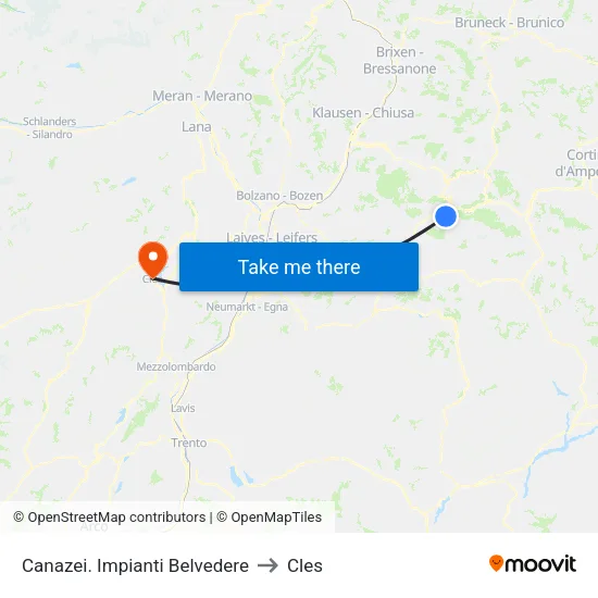 Canazei Belvedere Lifts to Cles map
