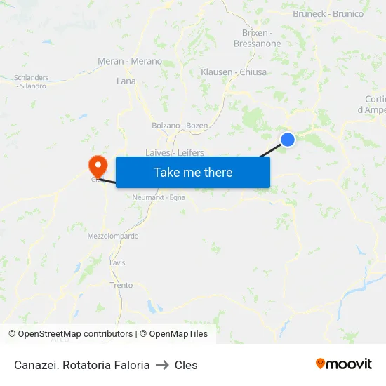 Canazei. Rotatoria Faloria to Cles map