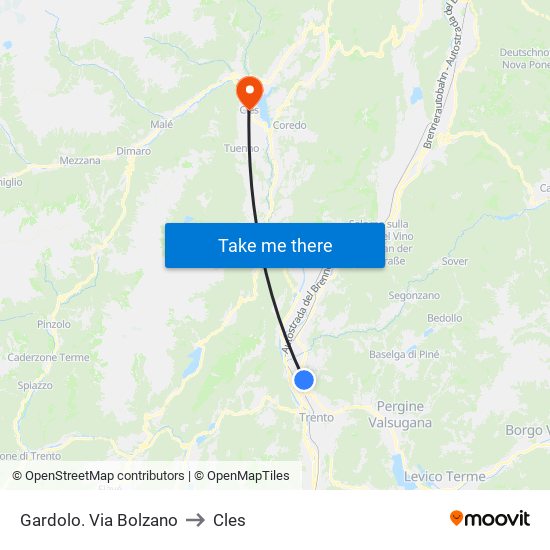 Gardolo. Via Bolzano to Cles map