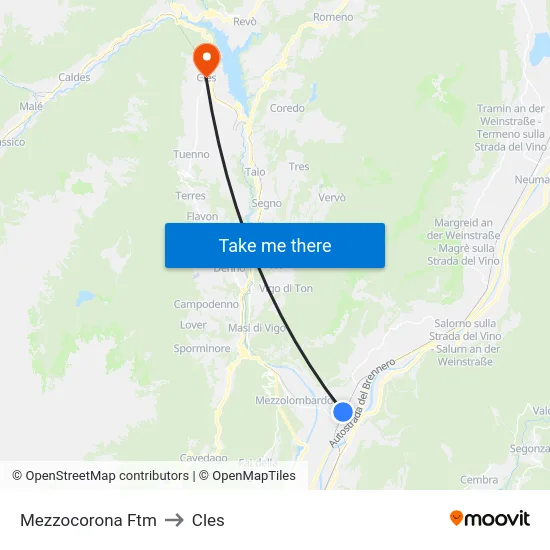 Mezzocorona Ftm to Cles map