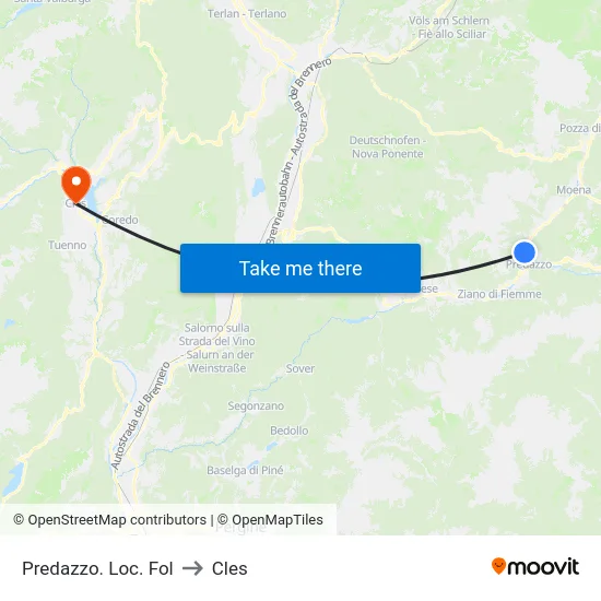 Predazzo. Loc. Fol to Cles map
