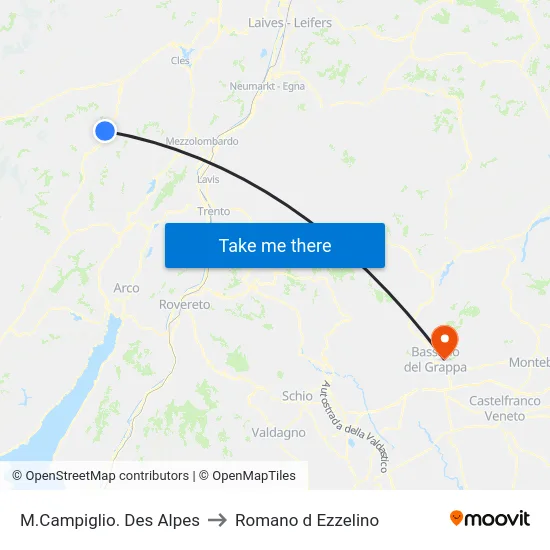 Madonna di Campiglio Des Alpes to Romano d Ezzelino map