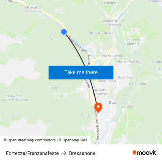 Fortezza/Franzensfeste to Bressanone map