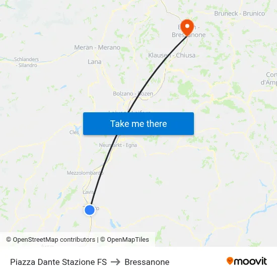 Piazza Dante Stazione FS to Bressanone map