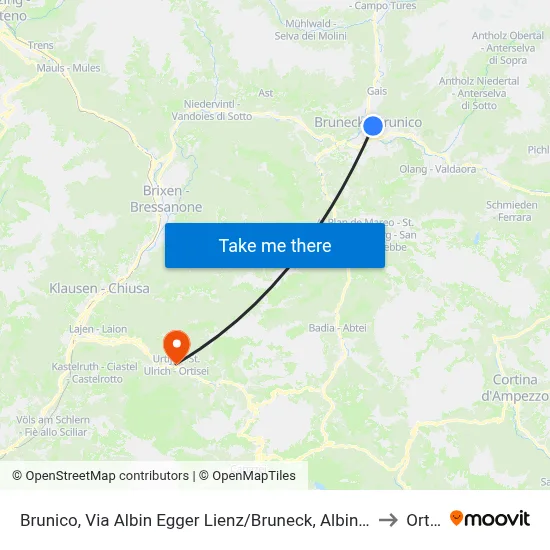 Brunico, Albin Egger Lienz Street to Ortisei map