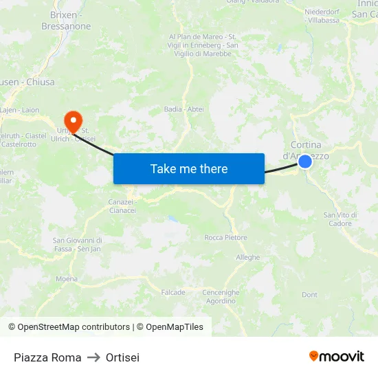 Roma Square to Ortisei map