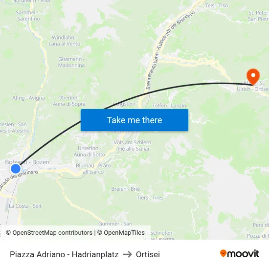 Piazza Adriano - Hadrianplatz to Ortisei map