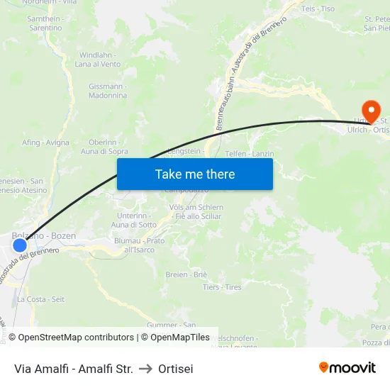 Amalfi Street to Ortisei map