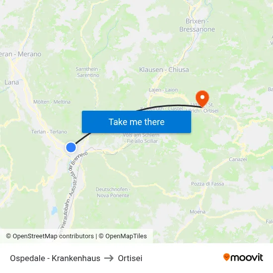 Hospital to Ortisei map