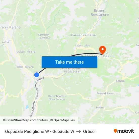 Hospital Wing W to Ortisei map