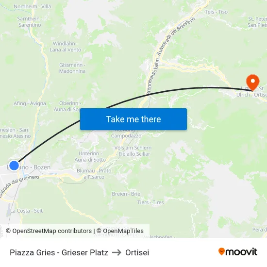Gries Square to Ortisei map