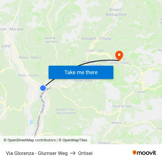 Glorenza Road to Ortisei map