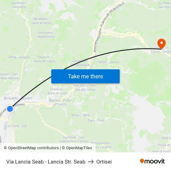 Lancia Street Seab to Ortisei map