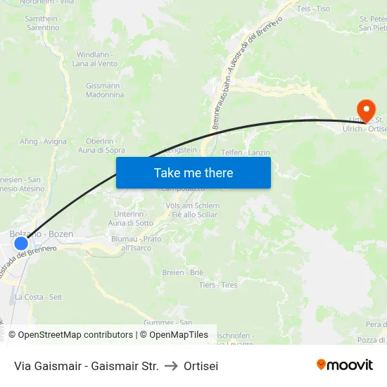 Gaismair Street to Ortisei map