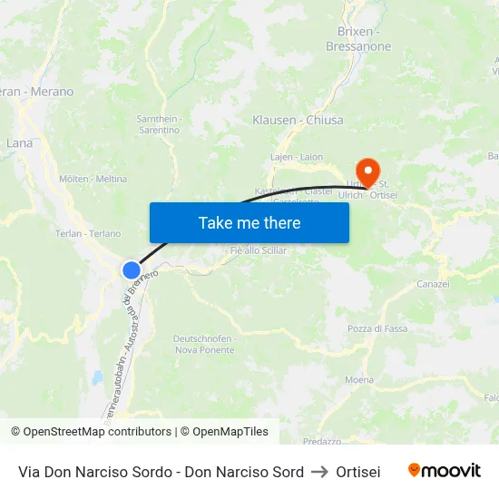 Via Don Narciso Sordo to Ortisei map