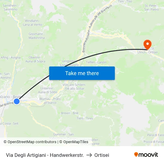 Via Degli Artigiani - Handwerkerstr. to Ortisei map