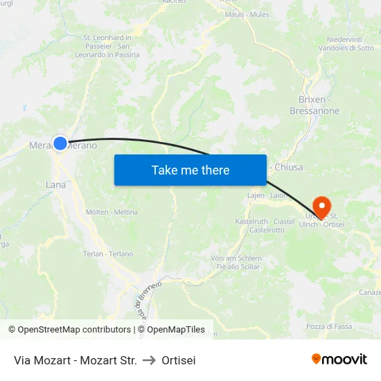 Mozart Street to Ortisei map