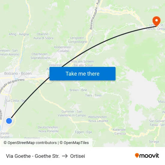 Goethe Street to Ortisei map