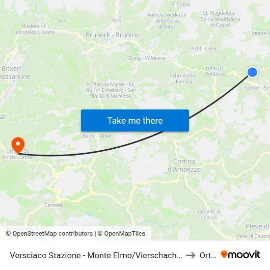 Versciaco Stazione - Monte Elmo/Vierschach Bahnstation - Helm to Ortisei map
