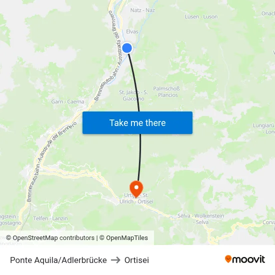 Eagle Bridge to Ortisei map