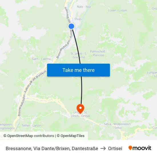 Bressanone, Via Dante/Brixen, Dantestraße to Ortisei map