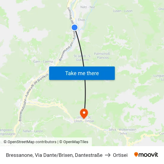Bressanone, Via Dante/Brixen, Dantestraße to Ortisei map