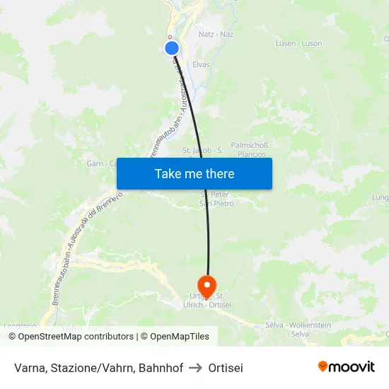 Varna, Station to Ortisei map