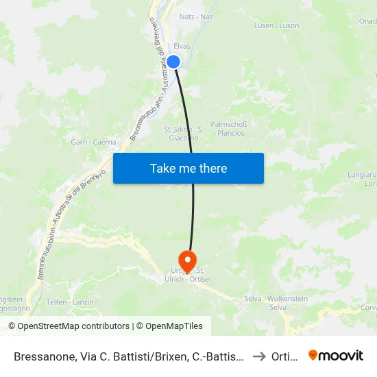 Bressanone C. Battisti Street to Ortisei map