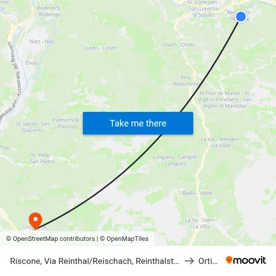 Riscone, Reinthal Street to Ortisei map